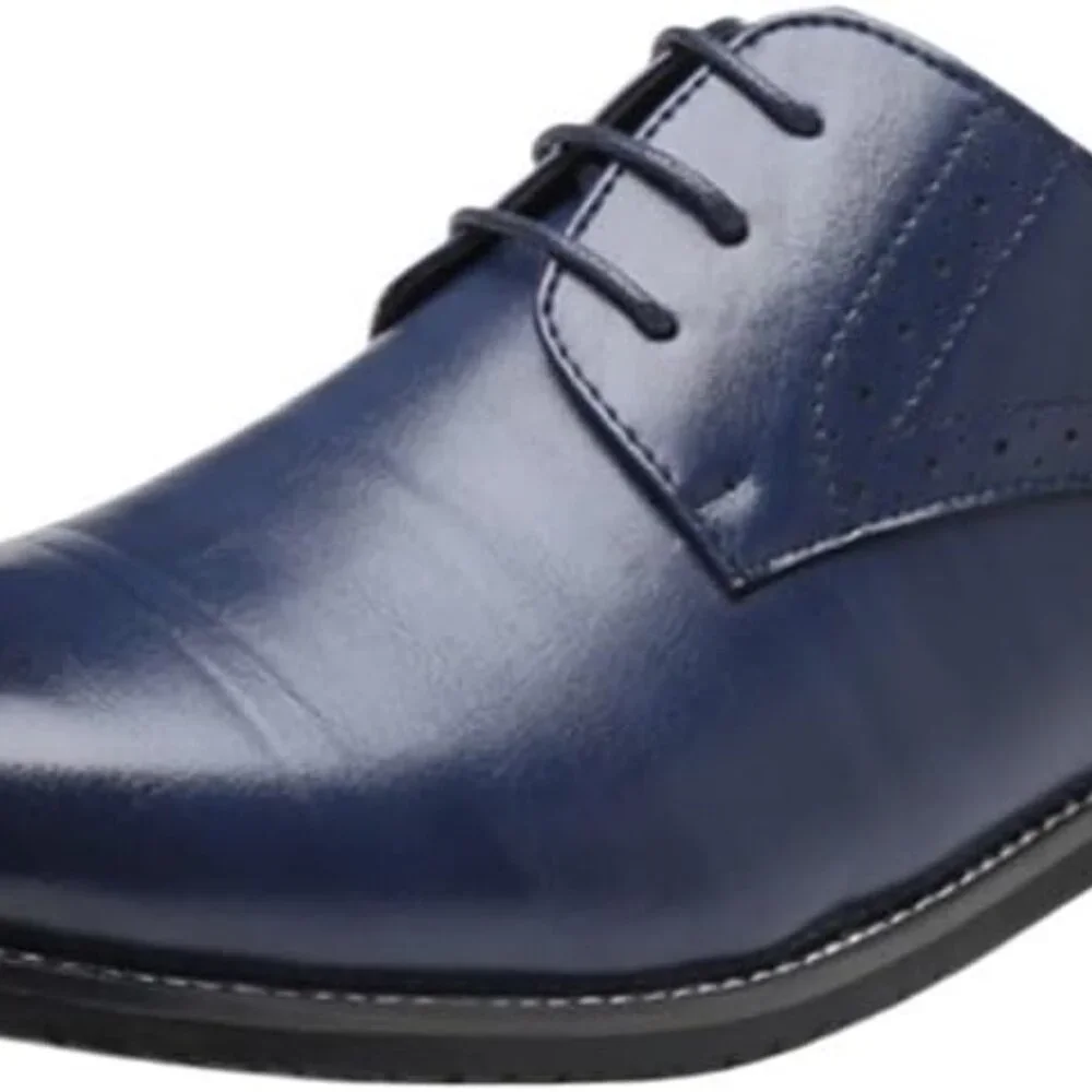 Santimon Men's US 6.5-11 Blue Casual Brogues Derby Lace Up Classic‎ Dress Shoes